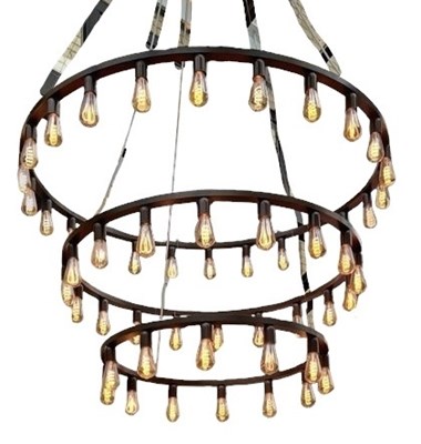Lot 264 - IMPRESSIVE CONTEMPORARY METAL THREE GRADUATING SUSPENDED RINGS CHANDELIER