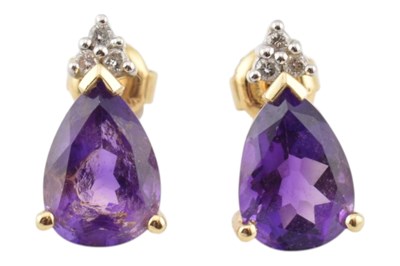 Lot 179 - PAIR 14CT GOLD AMETHYST & DIAMOND DROP EARRINGS