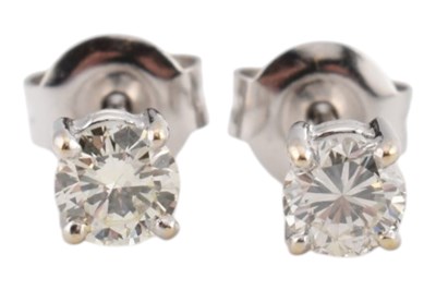 Lot 99 - HALLMARKED 18CT WHITE GOLD & DIAMOND STUD EARRINGS