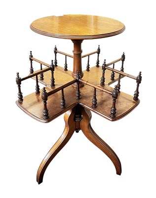 Lot 481 - 19TH CENTURY WALNUT REVOLVING PEDESTAL BOOK TABLE