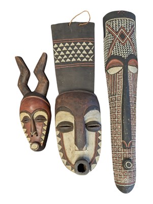 Lot 473 - THREE TRIBAL MASKS - CONGOLESE CEREMONIAL DECORATIVE MASKS
