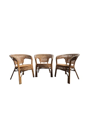 Lot 564 - THREE MID CENTURY WICKER & RATTAN CONSERVATORY CHAIRS