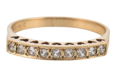 Lot 251 - HALLMARKED 9CT GOLD & WHITE STONE HALF HOOP RING