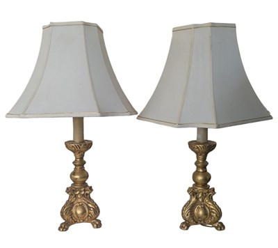 Lot 865 - TWO EARLY 20TH CENTURY GILT HOLLYWOOD REGENCY TABLE LAMPS
