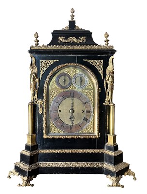Lot 292 - 19TH CENTURY EBONISED & GILT BRASS 8-BELLS CHIMING MANTEL CLOCK