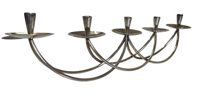 Lot 282 - MANNER OF GEORGE JENSEN - STAINLESS STEEL-FRAMED CANDLE HOLDER