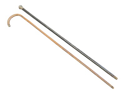 Lot 374 - TWO EARLY 20TH CENTURY SILVER TOPPED WALKING STICKS / CANES
