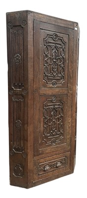 Lot 523 - FLEMISH 19TH CENTURY CARVED OAK CORNER CUPBOARD CABINET
