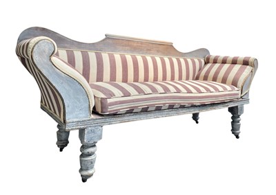 Lot 640 - A 19TH CENTURY MAHOGANY UPHOLSTERED SETTEE SOFA
