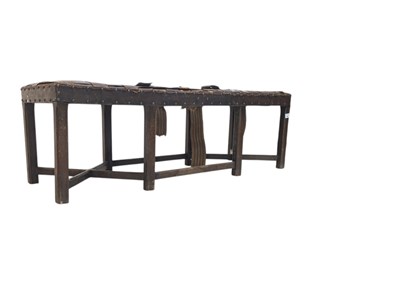 Lot 798 - EARLY 20TH CENTURY WOVEN LEATHER OAK BENCH