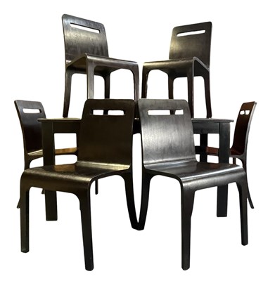 Lot 568 - HABBITAT - BLACK ASH DINING TABLE AND A SET OF SIX CHAIRS