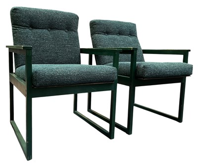 Lot 576 - PAIR OF MID CENTURY GERMAN GREEN PAINTED ARMCHAIRS