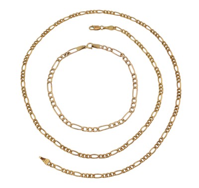 Lot 146 - HALLMARKED 9CT GOLD FIGARO LINK NECKLACE & BRACELET