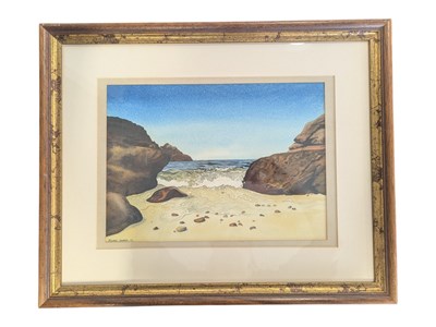 Lot 384 - MICHAEL WARREN (B. 1938) - 1952 WATERCOLOUR BEACH LANDSCAPE PAINTING