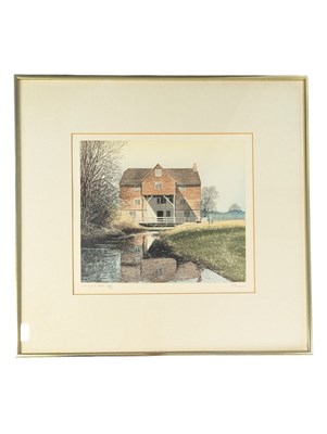Lot 383 - PAUL BISSON (B. 1938) - 20TH CENTURY LIMITED EDITION COLOURED ETCHING TITLED 'SHALFORD MILL'