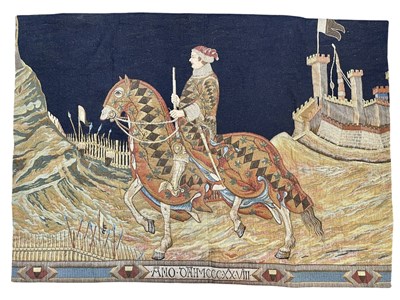 Lot 387 - AFTER SIMONE MARTINI - 20TH CENTURY TAPESTRY TITLED ' KNIGHT OF SIENNA '
