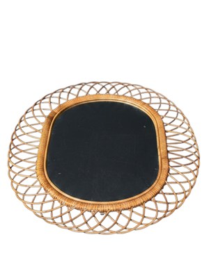 Lot 590 - MID CENTURY BAMBOO & WICKER MIRROR OF OVAL FORM