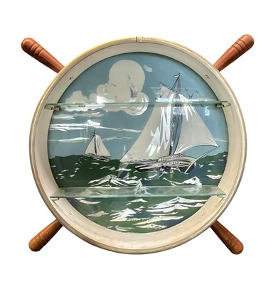 Lot 234A - MID CENTURY COCKTAIL BAR SHELF IN THE FORM OF SHIP'S WHEEL