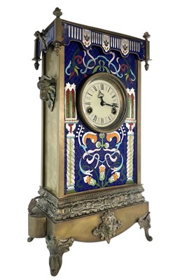 Lot 469 - CHINESE 19TH CENTURY CASED BRASS & CLOISONNE MANTEL CLOCK