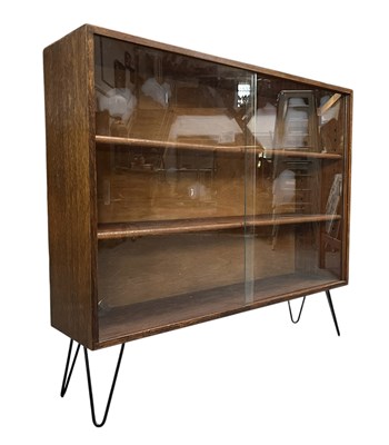 Lot 196A - MID 20TH CENTURY OAK AND GLASS BOOKCASE CABINET