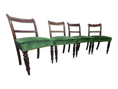 Lot 827 - SET OF FOUR 19TH CENTURY REGENCY BAR-BACK DINING CHAIRS