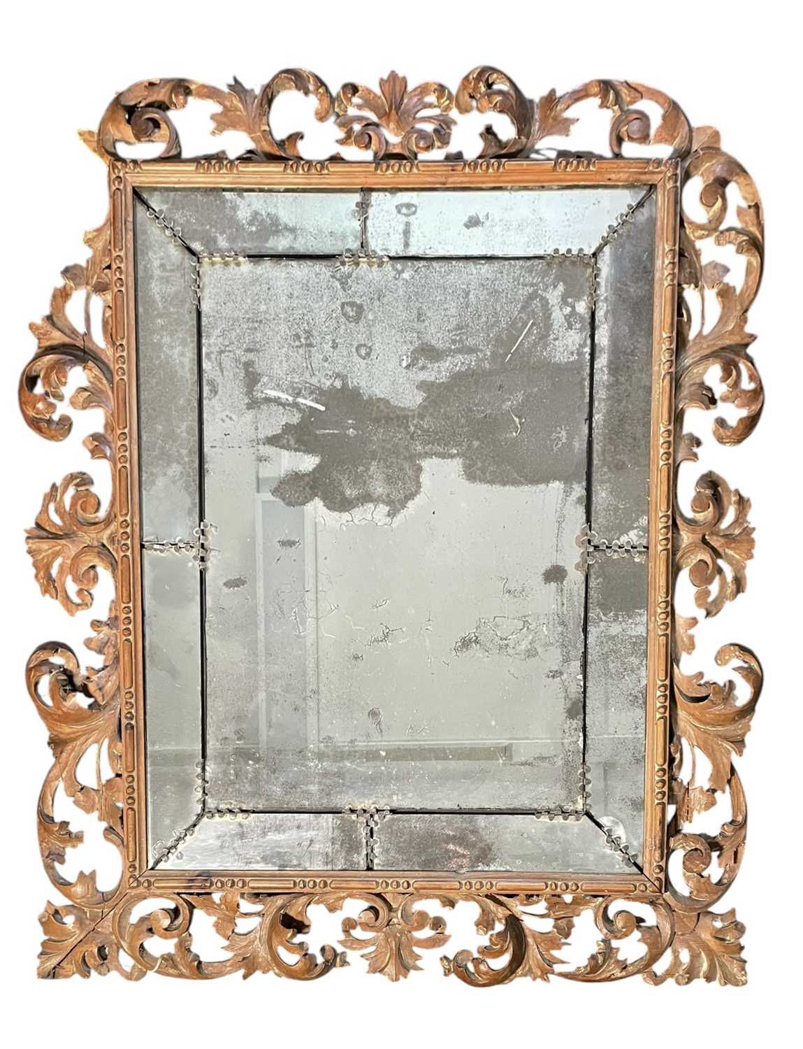Lot 315 - ITALIAN FLORENTINE 19TH CENTURY CARVED OAK & LEAD WALL MIRROR