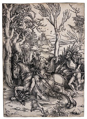Lot 350 - AFTER ALBRECHT DURER (1471-1582) - THE KNIGHT & THE LANSQUENET - WOODCUT