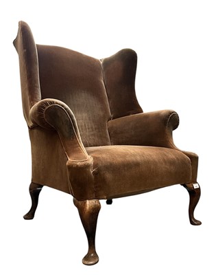 Lot 546 - 19TH CENTURY VICTORIAN QUEEN ANNE-STYLE WINGBACK ARMCHAIR