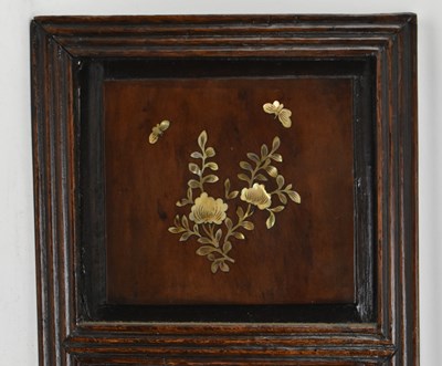 Lot 89 - PAIR OF CHINESE OAK AND MOTHER OF PEARL INLAID PANELS