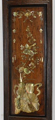 Lot 89 - PAIR OF CHINESE OAK AND MOTHER OF PEARL INLAID PANELS