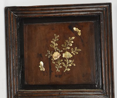 Lot 89 - PAIR OF CHINESE OAK AND MOTHER OF PEARL INLAID PANELS
