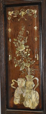 Lot 89 - PAIR OF CHINESE OAK AND MOTHER OF PEARL INLAID PANELS