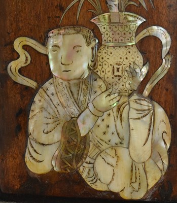 Lot 89 - PAIR OF CHINESE OAK AND MOTHER OF PEARL INLAID PANELS