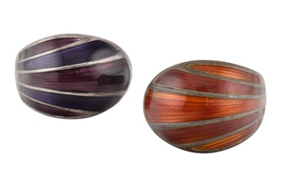 Lot 229 - DAVID ANDERSEN NORWEGIAN SILVER & ENAMEL RINGS