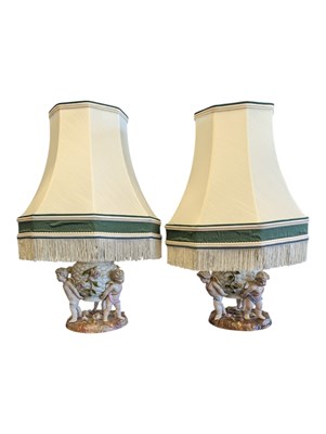 Lot 177 - PAIR OF 20TH CENTURY MEISSEN STYLE CHERUB LAMPS