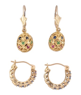Lot 127 - TWO PAIRS OF 9CT GOLD GEM SET EARRINGS