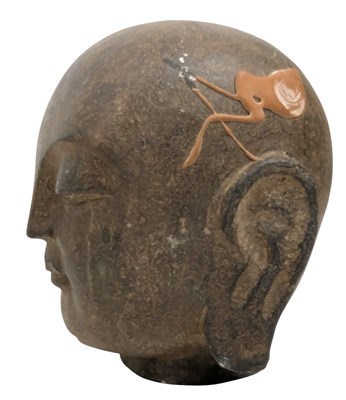 Lot 18 - CHINESE CARVED LIMESTONE HEAD OF A LUOHAN / ARHAT 石刻罗汉头像