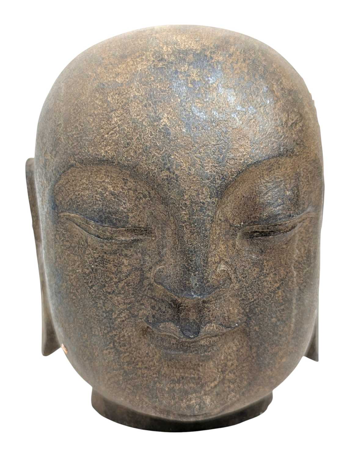 Lot 18 - CHINESE CARVED LIMESTONE HEAD OF A LUOHAN / ARHAT 石刻罗汉头像
