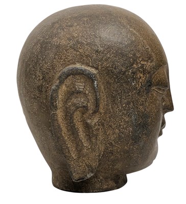 Lot 18 - CHINESE CARVED LIMESTONE HEAD OF A LUOHAN / ARHAT 石刻罗汉头像