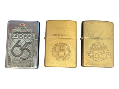 Lot 398 - THREE LATE 20TH CENTURY VINTAGE ZIPPO ANNIVERSARY LIGHTERS