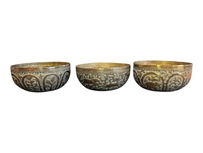 Lot 491 - THREE 20TH CENTURY BURMESE BRASS OFFERING BOWLS