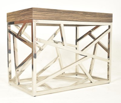 Lot 266 - OKA FURNITURE - PUZZLE TABLE - CONTEMPORARY CHROME & WOOD EFFECT COFFEE LOW TABLE