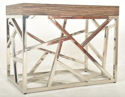 Lot 366 - OKA FURNITURE - PUZZLE TABLE - CONTEMPORARY CHROME & WOOD EFFECT COFFEE TABLE