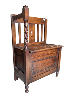Lot 915 - 1920S OAK BARLEY TWIST HALL SETTLE BENCH