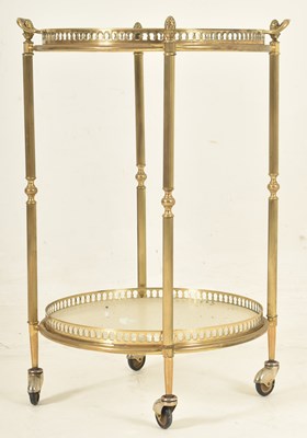 Lot 379 - ITALIAN STYLE CONTEMPORARY GILT METAL & GLASS TWO TIER COCKTAIL TROLLEY