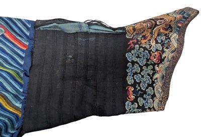 Lot 100 - LATE 19TH CENTURY / EARLY 20TH CENTURY CHINESE WOVEN SILK 'DRAGON' ROBE 清 藍地五爪金龍紋龙袍