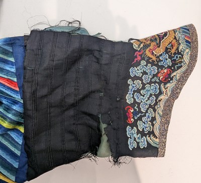 Lot 100 - LATE 19TH CENTURY / EARLY 20TH CENTURY CHINESE WOVEN SILK 'DRAGON' ROBE 清 藍地五爪金龍紋龙袍