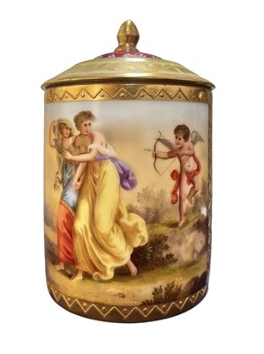 Lot 3 - GERMAN ROYAL VIENNA 19TH CENTURY HAND PAINTED PORCELAIN LIDDED CHOCOLATE CUP