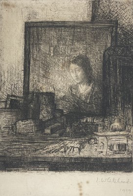 Lot 5 - LILIAN WHITEHEAD (1894-1959) - SELF PORTRAIT AT DRESSING TABLE, 1919 - ETCHING