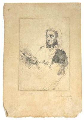 Lot 10 - LILIAN WHITEHEAD (1894-1959) - ELDER LADY READING, 1919 - ETCHING ON LIGHTWEIGHT PAPER